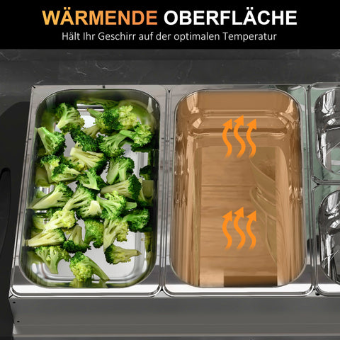 Rootz 2-in-1 Buffet Warmer - Food Warmer - Heat Tray - Adjustable Temperature - Stainless Steel Silver - 64cm x 36.4cm x 14cm