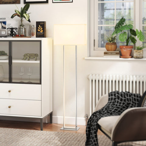 Rootz Modern Floor Lamp - Standing Light - Layer Lamp - Adjustable Brightness - White Linen Look - 45L x 150H x 150H cm