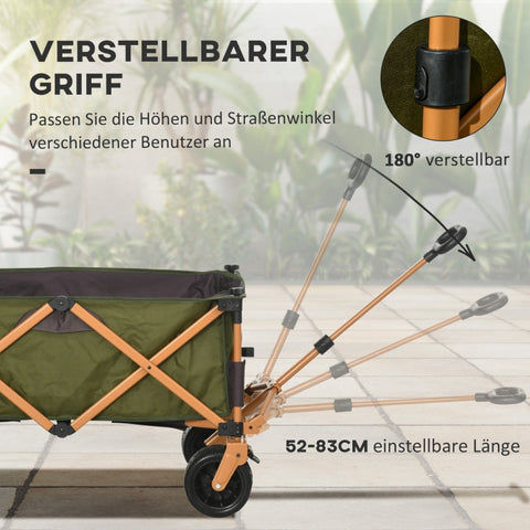 Rootz Folding Handcart with Table - Transport Trolley - Utility Wagon - High Load Capacity - Height Adjustable Handle - Foldable Design - 108cm x 55cm x 93cm - Steel Frame - Green