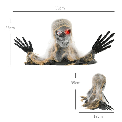 Rootz Animated Halloween Decoration - One-eyed Mummy - Flex Arms - Touch/Loud Noise Activation - Rotating Head - Eerie Glow - 55cm x 18cm x 35cm