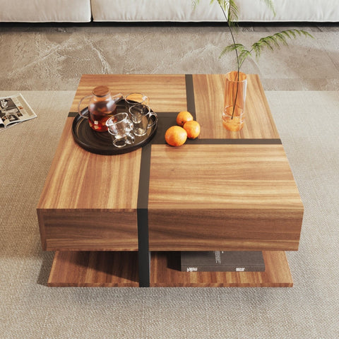 Rootz Modern Coffee Table - Stylish Centerpiece - Square Table - Versatile Storage - 78L x 78W x 36H cm
