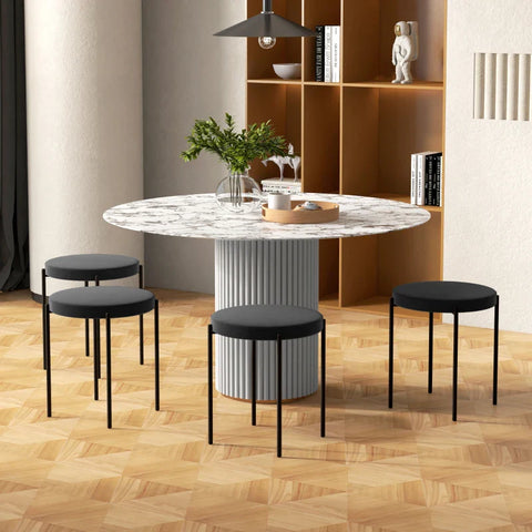 Rootz Eetkamerstoelen - Zachte vulling - Accentstoel - Slanke metalen poten - Ergonomisch ontwerp - 4 Stapelbare krukken - Velvet Touch Polyester Stof-staal - Zwart - 41,5 cm x 41,5 cm x 46 cm