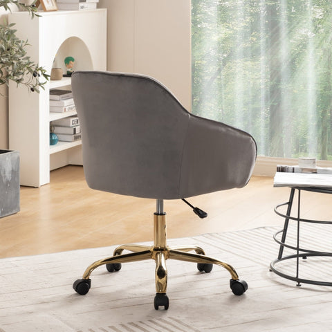 Rootz Gray Velvet Swivel Chair - Height Adjustable Chair - Rotatable Office Chair - Maximum Comfort - 44L x 55W x 91H cm