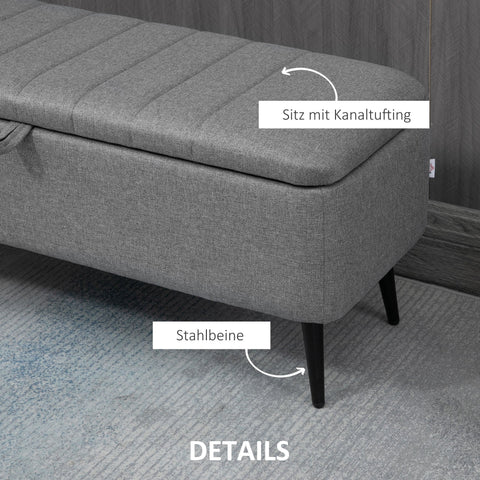 Rootz Upholstered Storage Bench - Seat Chest - Linen Look - Extra Storage - 102 x 40 x 44 cm - Grey