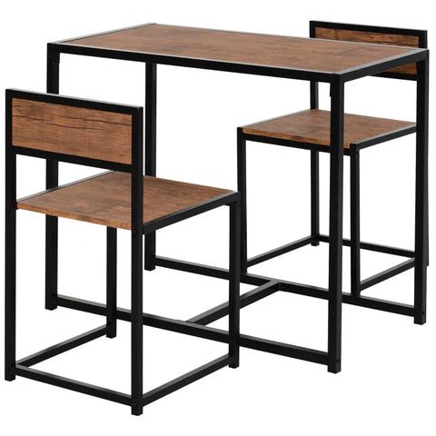 Rootz 3-piece Bar Table Set - High Table Set - 3 Pieces - 2 Chairs - 1 Table - Brown + Black - 90 cm x 47 cm x 76 cm