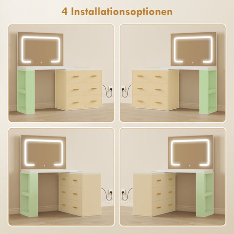 Rootz Dressing Table - Vanity Desk - Makeup Station - LED Mirror, Sockets, Storage - Organized Morning Routine - 118x78x135cm, White