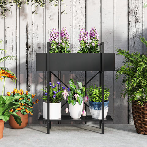 Rootz 2 Level Plant Stands - Flower Pot Stands - Metallic Flower Staircase - Rust Resistant - 60cm x 25cm x 70cm