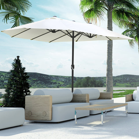 Rootz XXL Garden Umbrella - Large Parasol - Patio Shade - Crank Opening - 4.6m x 2.7m x 2.4m - Weight Bags & Base Included