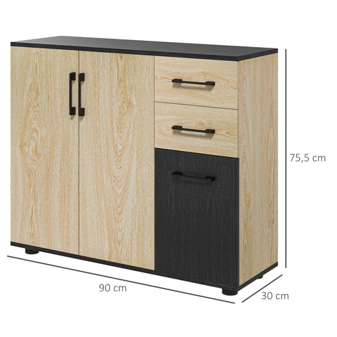Rootz Sideboard Kitchen Storage - Cupboards - Drawers - Adjustable Shelf - 90cm x 30cm x 75.5cm - Organize Effortlessly