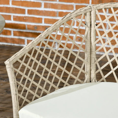 Rootz Garden Furniture Set - 2 Chairs - Table Tempered - Glass Table Top - Seat Cushions - PE Rattan - Seat Pads - Metal Frame - PE Rattan-Steel-Polyester - Khaki - 48W x 49D cm