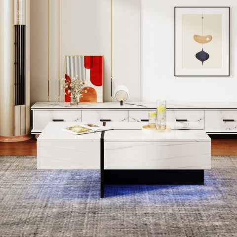 Rootz Coffee Table - Elegant Center Table - Living Room Table - LED Lighting System - 100L x 50W x 34.5H cm