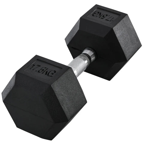 Rootz Dumbbell - Anti-Slip Handle - Single Rubber Hex Dumbbell - Home Gym - Black + Silver - Ø16.2 x 34.6Lcm