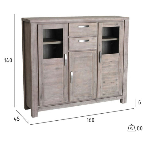 Rootz Highboard - Storage Cabinet - Sideboard - Solid Acacia Wood - Extensive Storage - Durable Build - Stylish Design - 160cm x 45cm x 140cm