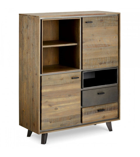 Rootz Highboard - Storage Cabinet - Sideboard - Solid Acacia Wood - Ample Storage - Durable Build - Stylish Design - 100cm x 40cm x 130cm