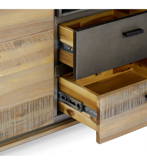 Rootz Highboard - Storage Cabinet - Sideboard - Solid Acacia Wood - Ample Storage - Durable Build - Stylish Design - 100cm x 40cm x 130cm