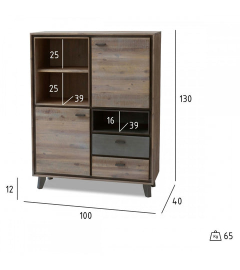 Rootz Highboard - Storage Cabinet - Sideboard - Solid Acacia Wood - Ample Storage - Durable Build - Stylish Design - 100cm x 40cm x 130cm