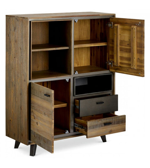 Rootz Highboard - Storage Cabinet - Sideboard - Solid Acacia Wood - Ample Storage - Durable Build - Stylish Design - 100cm x 40cm x 130cm