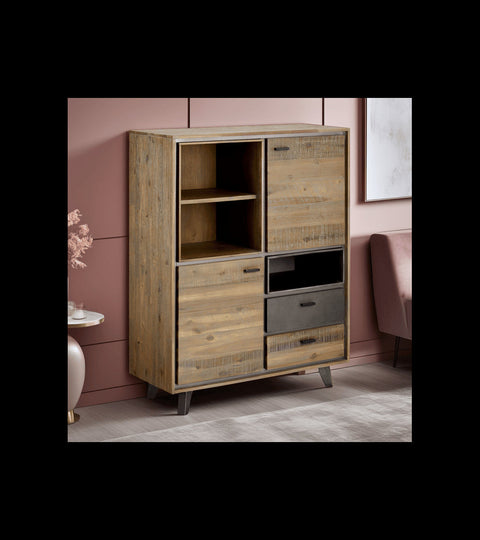 Rootz Highboard - Storage Cabinet - Sideboard - Solid Acacia Wood - Ample Storage - Durable Build - Stylish Design - 100cm x 40cm x 130cm