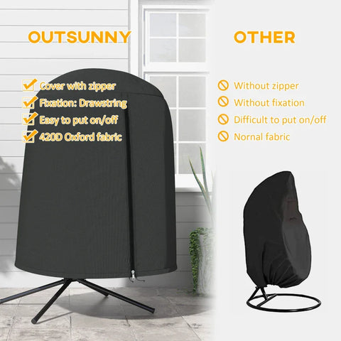Rootz Hanging Chair Cover - Waterproof - PU Coating - Protects Rain - Smooth Zipper - Longer Service - Against Water - Oxford Polyester - Black - 128 x 190 cm