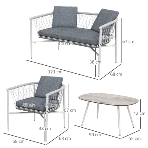 Rootz Garden Set - 4 Pieces - Swing Function - Seat Cushions - Polyrattan - Metal Frame - Gray - 68W x 68D x 67H cm