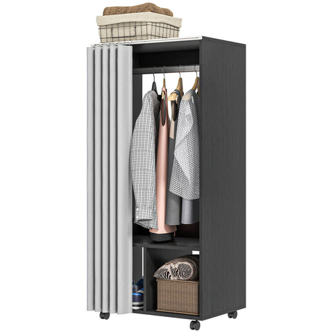 Rootz Mobile Wardrobe with Curtain - Portable Closet - Clothes Rail - Easy Mobility - 60cm x 40cm x 128cm