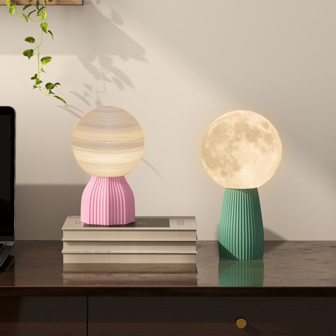 Rootz Table Lamp Set - Planetary Lamps - 3D Technology Lights - USB Powered - Adjustable Brightness - Ø15 x 27.5cm, Ø15 x 23.5cm