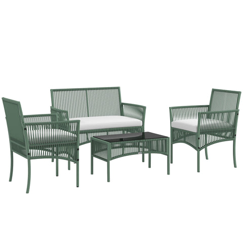 Rootz 4 Piece Garden Furniture Set - Patio Sofa - Outdoor Rattan Set - Tempered Glass Durability - Armchair 56x56x80cm, Sofa 100x56x80cm, Table 72x40x39cm