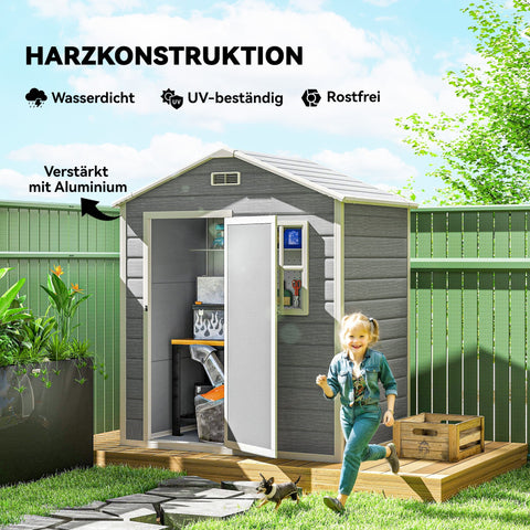 Rootz Tool Shed 1.9m² - Garden Storage House - Outdoor Utility Shed - Weatherproof & Secure - 182 x 121 x 200cm - Lockable Door, Grey, White