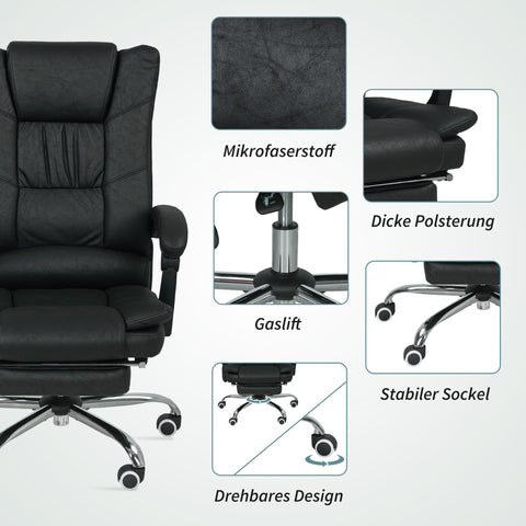 Rootz Massage Office Chair - Executive Chair - Ergonomic Seats - Massage Function - Black - Includes Footrest - Adjustable Height - 64cm x 70cm x 118cm