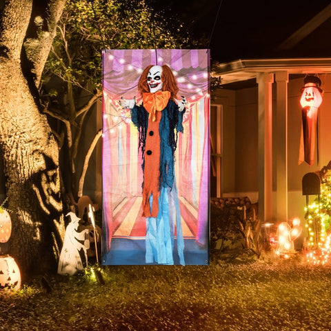 Rootz Halloween Animated Circus Clown Decoration - Spooky Prop - Moving Arms - Glowing Eyes - Clown Sounds - 83cm x 20cm x 168cm