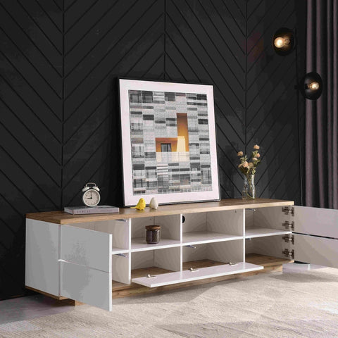 Rootz Modern TV Cabinet - High Gloss Finish - Wood Grain Design - Durable MDF - 180L x 38W x 46H cm