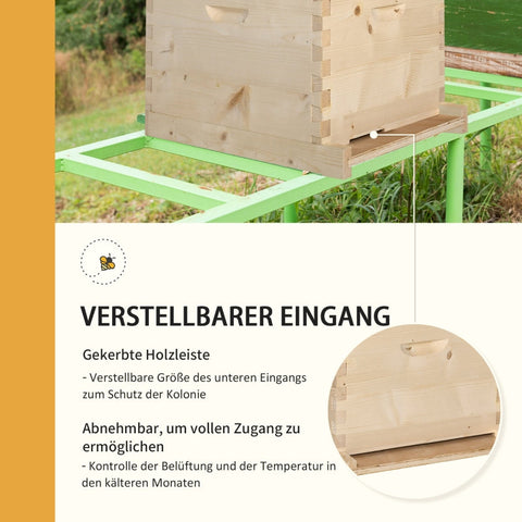 Rootz Beehive Kit - Wooden Bee Hive - Apiary Set - Solid Fir Wood - Galvanized Metal Lid - 58.2cm x 48cm x 56.6cm