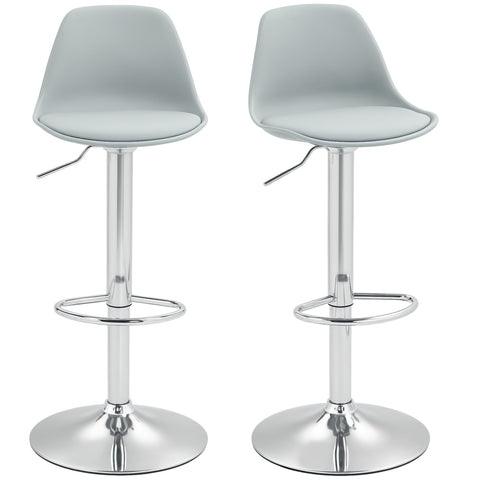 Rootz Set of 2 Swivel Bar Stools - Bar Chairs - Adjustable Swivel Chairs - Comfortable Backrest - 42 x 38 x 82-104 cm - Grey and Silver