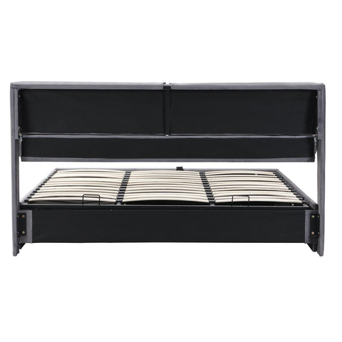 Rootz Upholstered Bed with Storage - Hydraulic Bed Box - Velvet Frame - Extra Storage & Comfort - 210cm x 180cm x 102cm