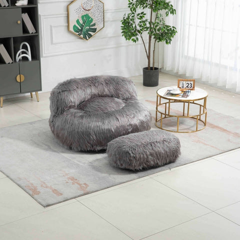 Rootz Bean Bag with Ottoman - Fluffy Chair - Cozy Seating - High Comfort - 108x103x58cm