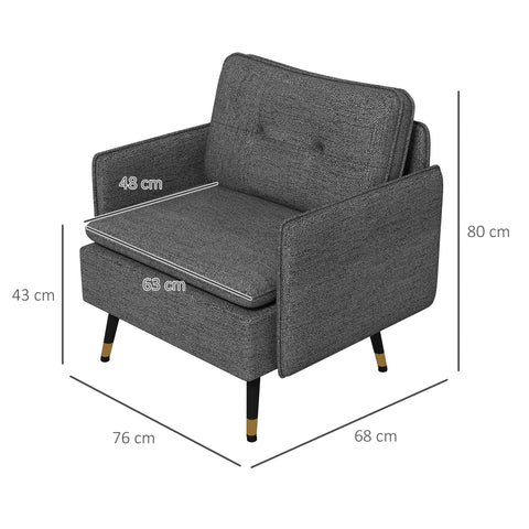 Rootz Scandinavian Armchair - Accent Chair - Designer Chair - Maximum Comfort - 76cm x 68cm x 80cm - Grey & Black Metal Legs with Golden Details