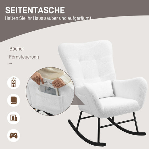 Rootz Rocking Chair - Fluffy Chair - Glider Chair - Luxurious Comfort - 67cm x 95cm x 100cm - White