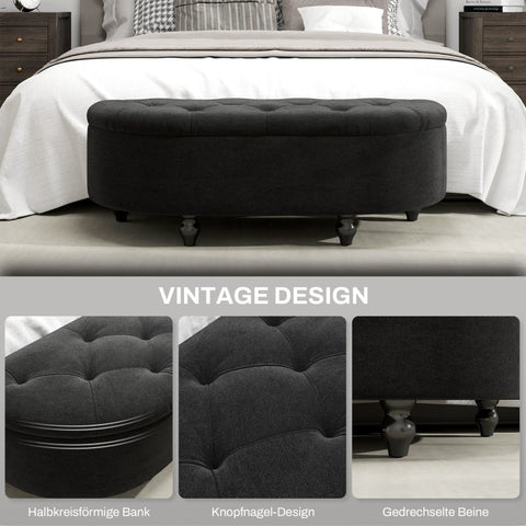 Rootz Velvet Storage Bench - Ottoman- Upholstered Stool - Dense Padding - Black Rubber Wood Legs - 120cm x 46cm x 42cm