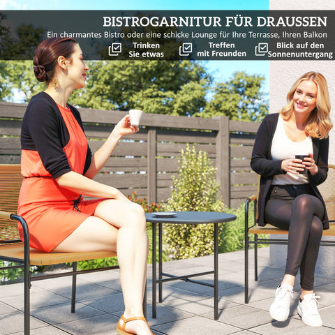 Rootz 3-Piece Rattan Bistro Set - Garden Seating - Outdoor Furniture - All-Weather Rust Resistant - 54cm x 66cm x 76cm - Yellow