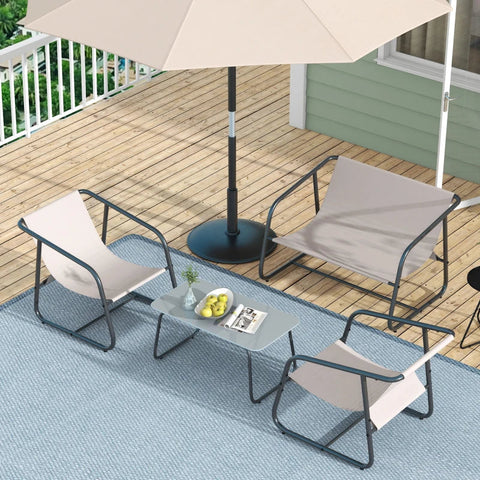 Rootz Garden Furniture Sets - 4-piece - Garden Seating - Lounge Furniture - 1 Sofa & 2 Armchairs - Steel+breathable Mesh - Gray+Cream White - 110 x 70 x 70 cm