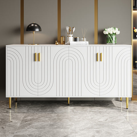 Rootz White Sideboard - Buffet Cabinet - Storage Unit - Elegant Design, Easy Cleaning, MDF, 152cm x 40cm x 75cm