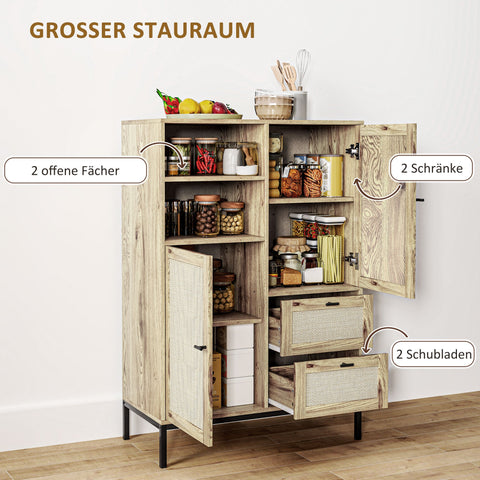 Rootz Storage Cabinet - Flexible Chest - Drawers - Adjustable Shelves - Rattan Doors - Easy Cleaning - 80W x 40D x 120H cm