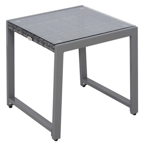 Rootz Garden Table - Garden Side Table - Coffee Desk - Garden Furniture With Tempered Glass - Polyrattan + Aluminum - Gray - 50 x 49.5 x 50 cm