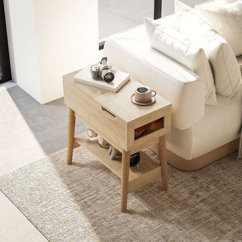 Rootz Side Table - Coffee Table - Bedside Table - Bohemian Style - 30x60x60.5cm with Open Shelf & Foldable Plate in Brown Masonation