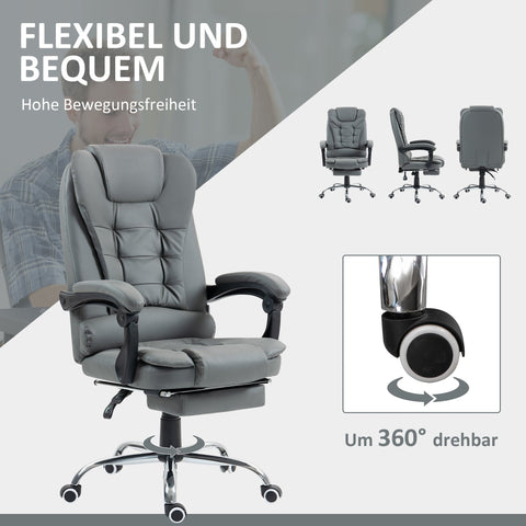 Rootz Office Chair with Footrest - Desk Chair - Adjustable Backrest - Comfort Seating - 64.5cm x 69cm x 117cm - Grey/Black