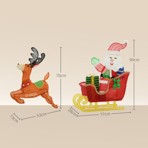 Rootz Shining Christmas Decoration - Santa Claus on Sled - Festive Reindeer Set - 246 LED Lights - Cozy Ambiance - 77L x 28B x 99H cm