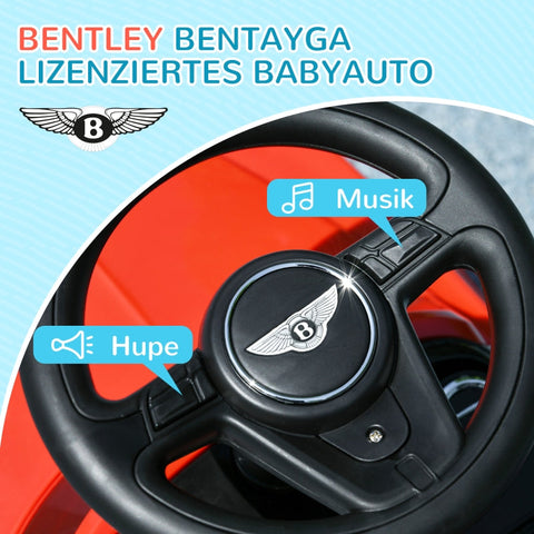 Rootz Bentley Bentayga Licensed 3-in-1 Ride-On Car - Push Car - Toddler Car - Removable Canopy - Anti-Slip Seat - Quiet Wheels - Red+Black - 90L x 49W x 95H cm