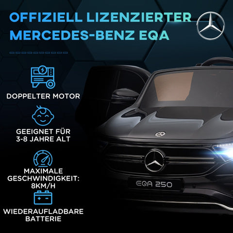 Rootz Electric Children's Car - Licensed Mercedes-Benz EQA - Kids Ride-On Car - Music & Headlights - Parental Remote Control - 111.5cm x 69cm x 52.5cm - Black