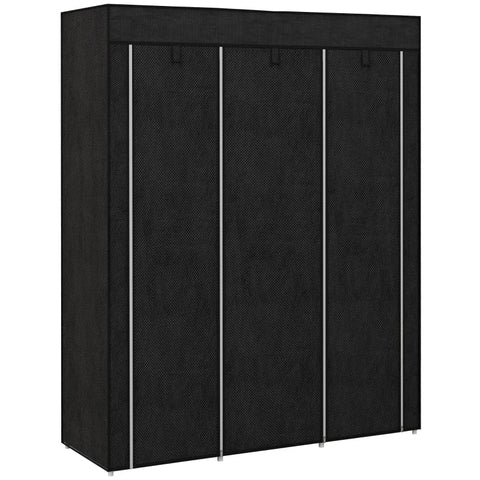 Rootz Stoffen Kast - Opbergoplossing - 8 Planken - 2 Kledingroedes - Niet-geweven Stof - Zwart - 125cm x 43cm x 162,5cm
