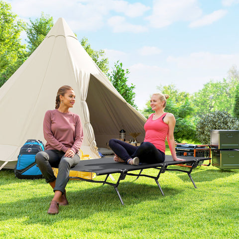 Rootz Foldable Camping Bed - Field Bed - Outdoor Lounger - Durable Oxford Fabric - 200cm x 100cm x 36cm - Supports 120kg - Black